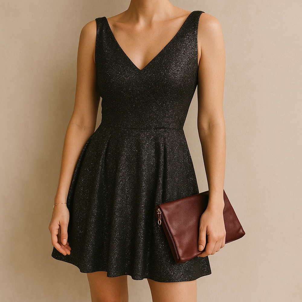 Betsey Johnson Black Metallic Fit and Flare Short Dress Size 4